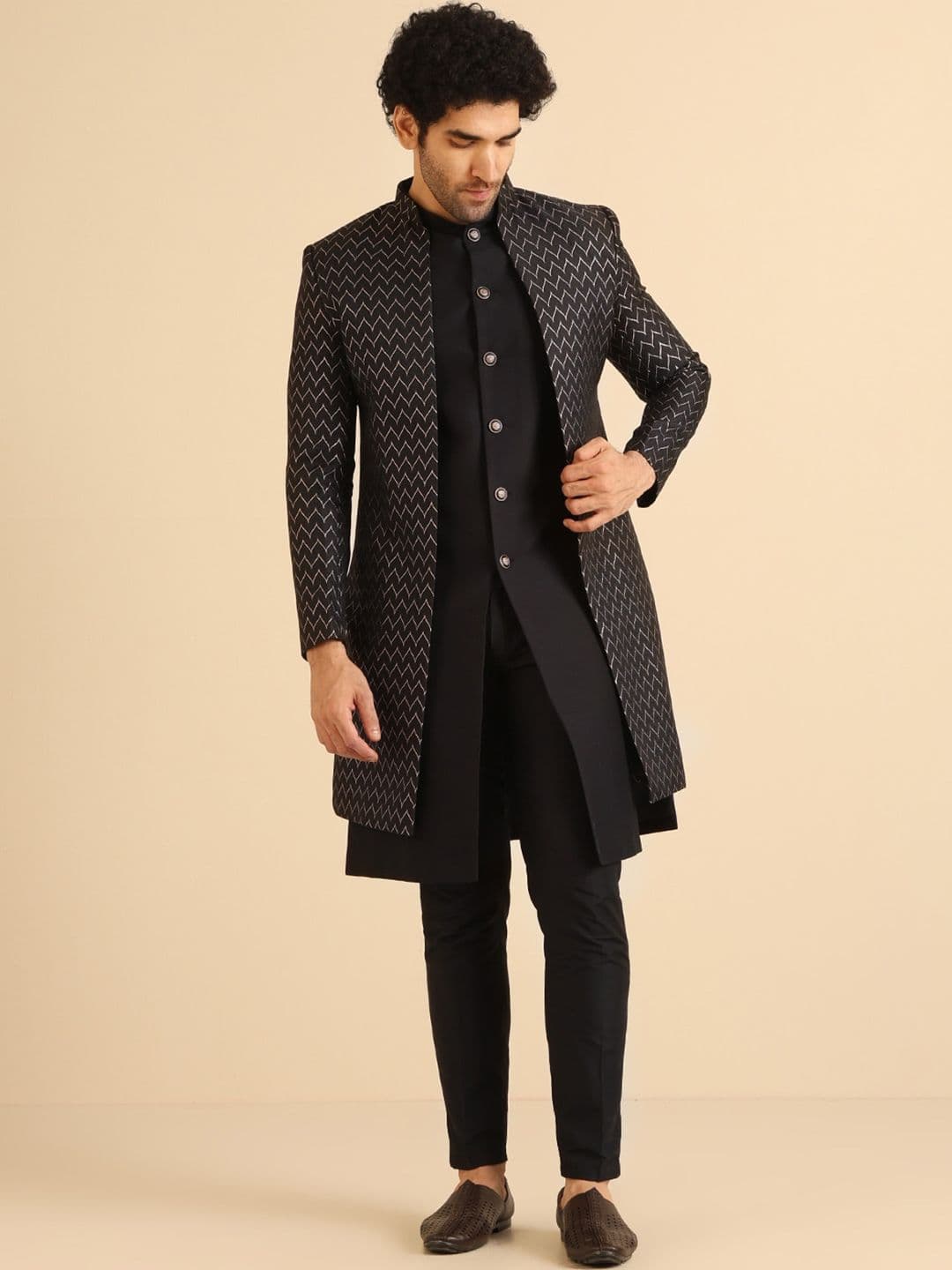 KISAH Men Self Design Indowestern Sherwani Set - view 1