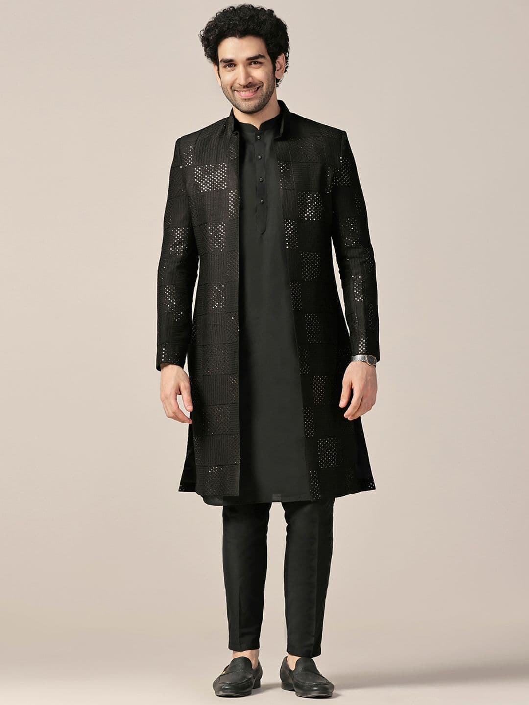 KISAH Men Embroidered Indo western Sherwani Set - view 1