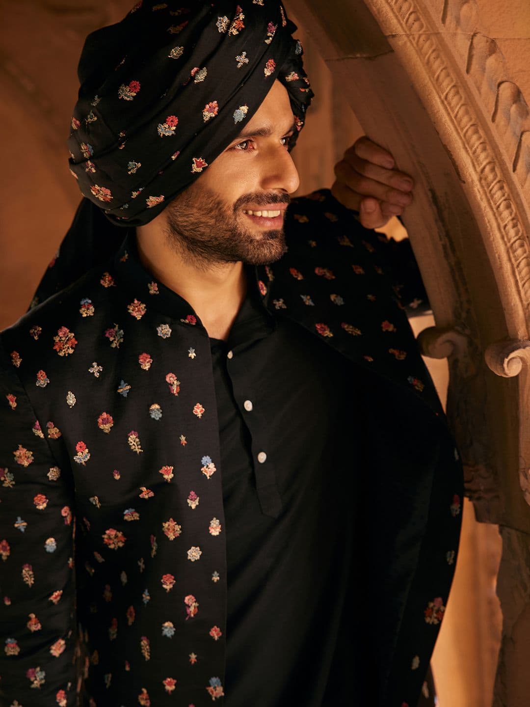 KISAH Men Embroidered Indowestern Sherwani Set - view 1