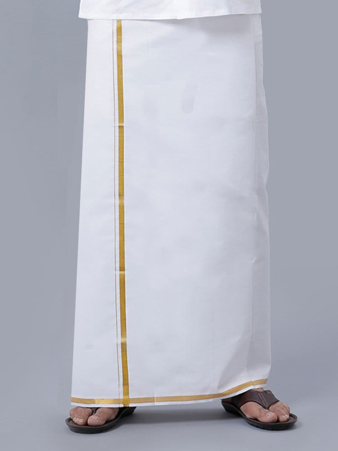 Ramraj Men Cotton White Solid Gold Jari Border Double Layer Dhoti - view 1