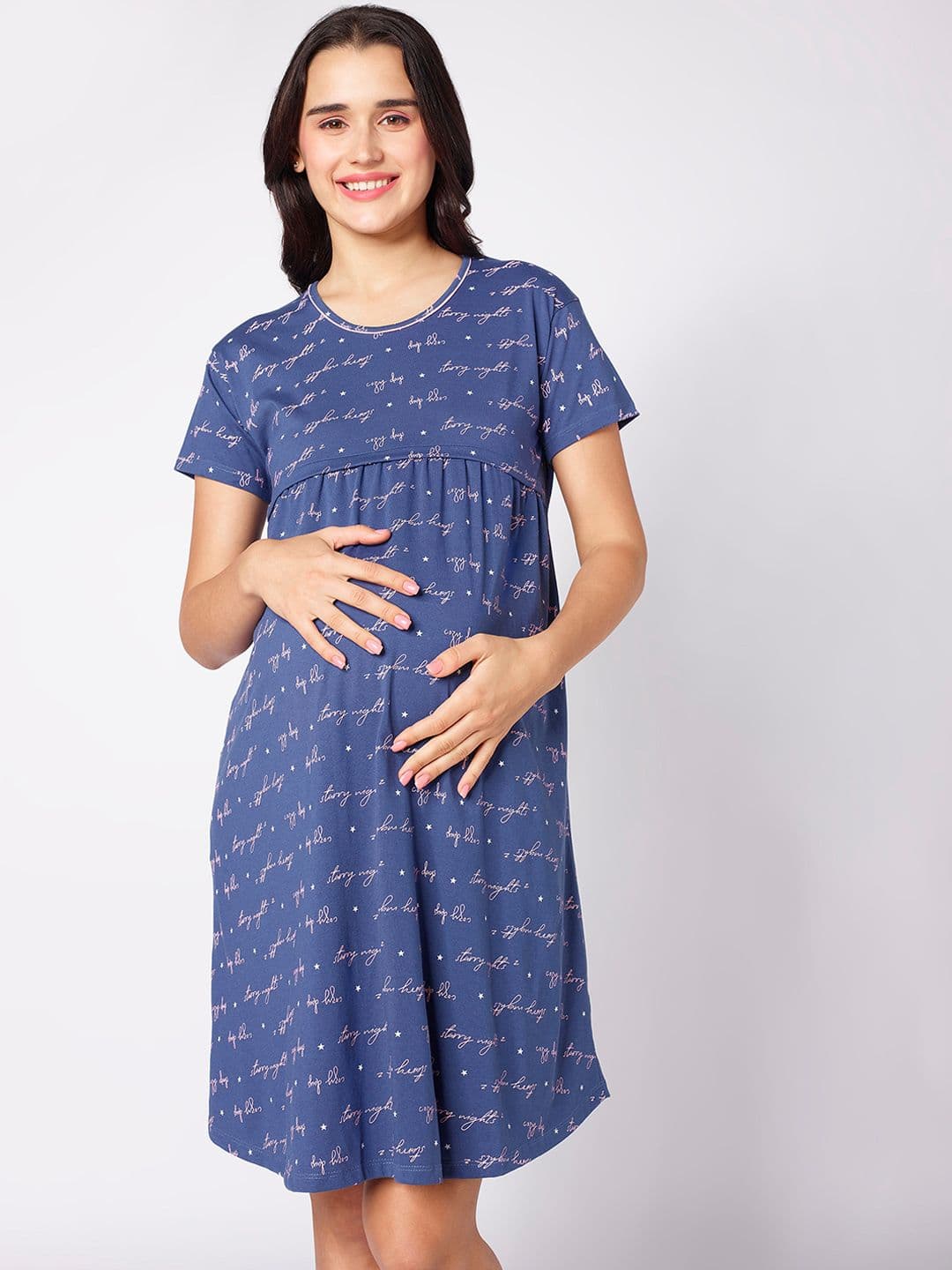beebelle Typography Printed Pure Cotton Knee Length Maternity Nightdress - view 1
