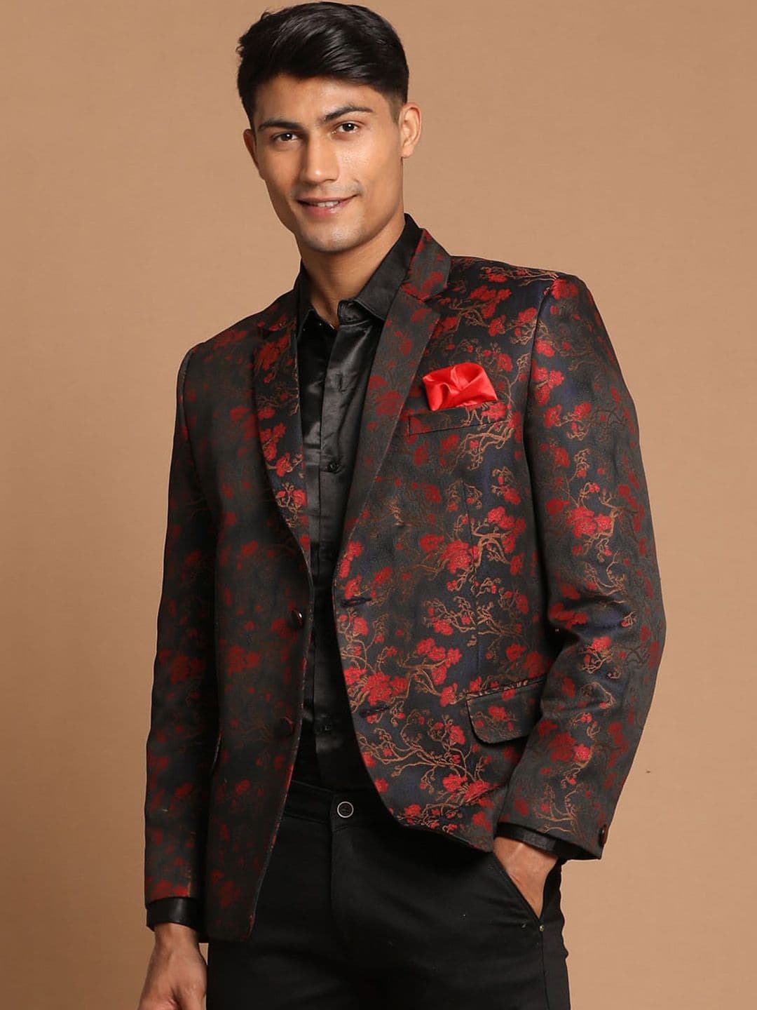 VASTRAMAY Floral Self Design Jacquard Casual Single-Breasted Blazer - view 1