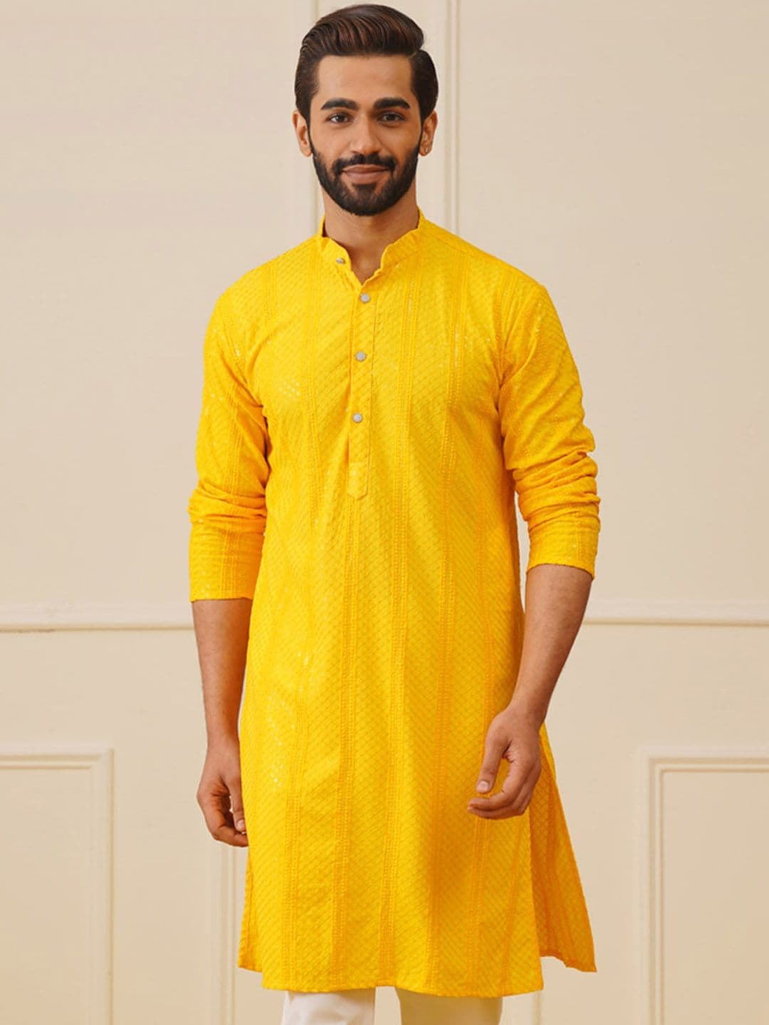 Jompers Striped Sequins Chikankari Embroidered Strigth Kurtas - view 1