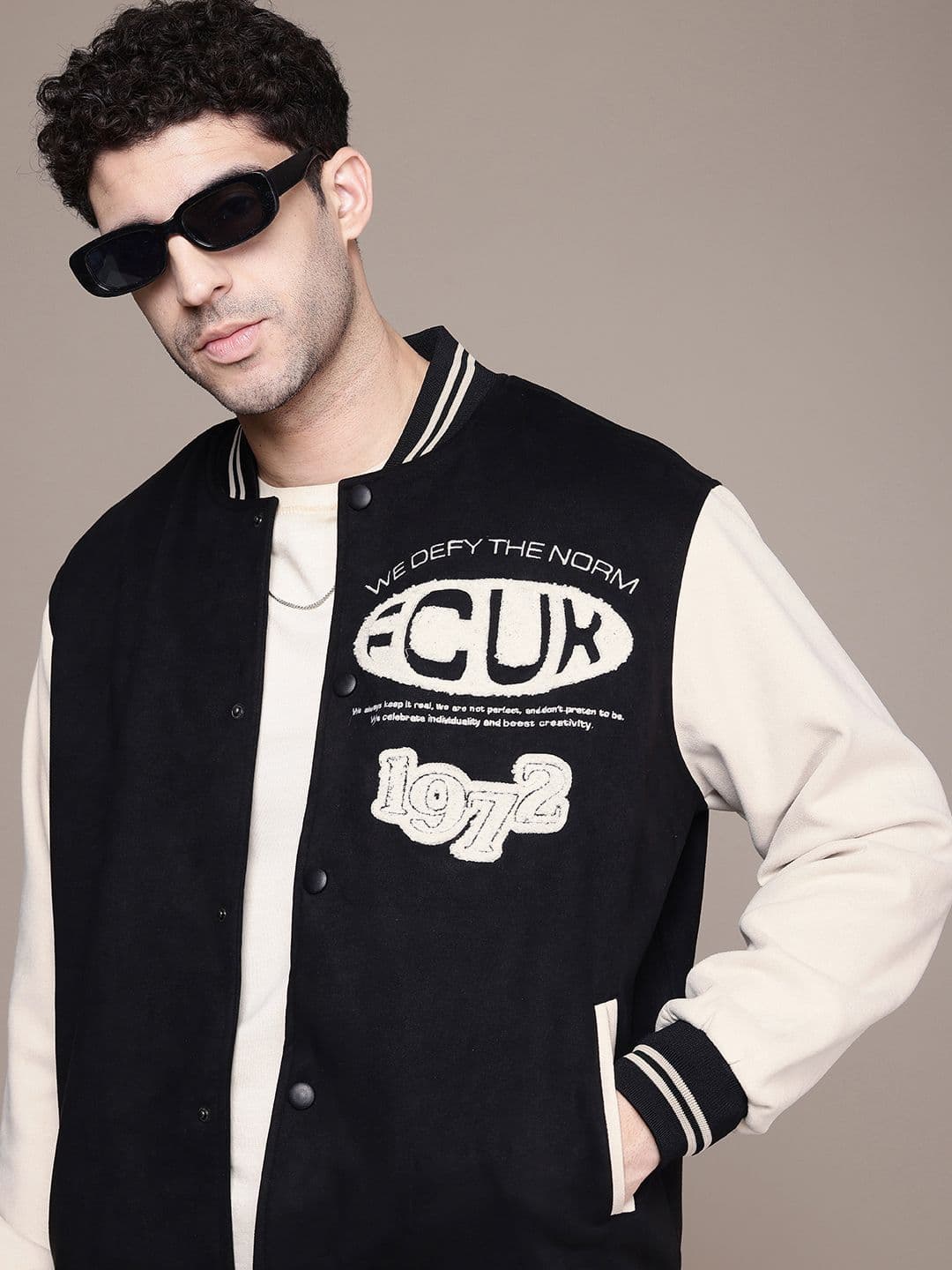 FCUK Typography Embroidered Varsity Jacket - view 1