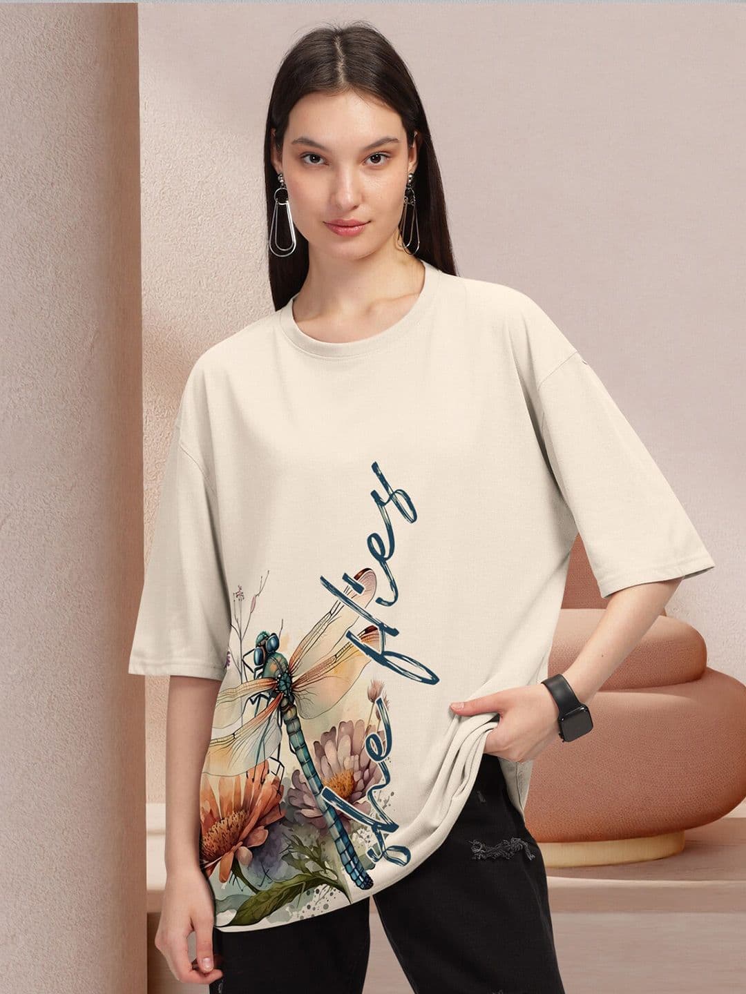 HELLCAT Typography Printed Round Neck Oversized T-shirt - view 1
