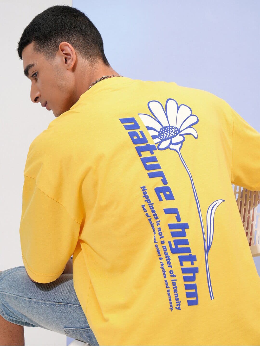 HIGHLANDER Round Neck Drop Shoulder Sleeves Typography Printed Cotton Oversized T-shirt - view 1