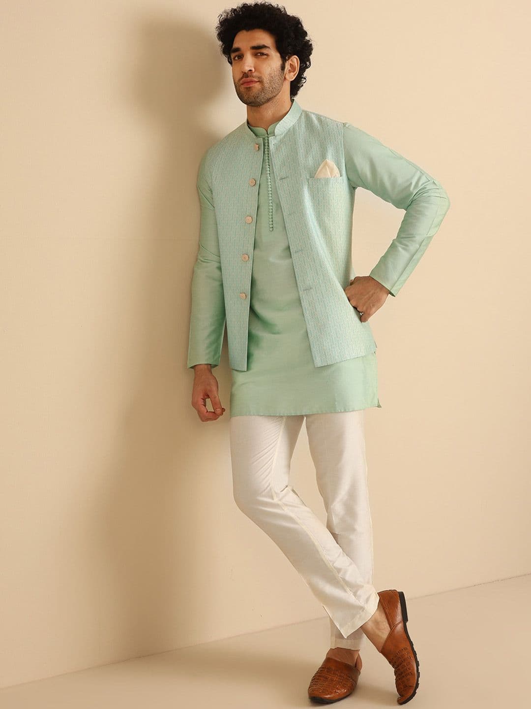 KISAH Woven Design Nehru Jacket - view 1