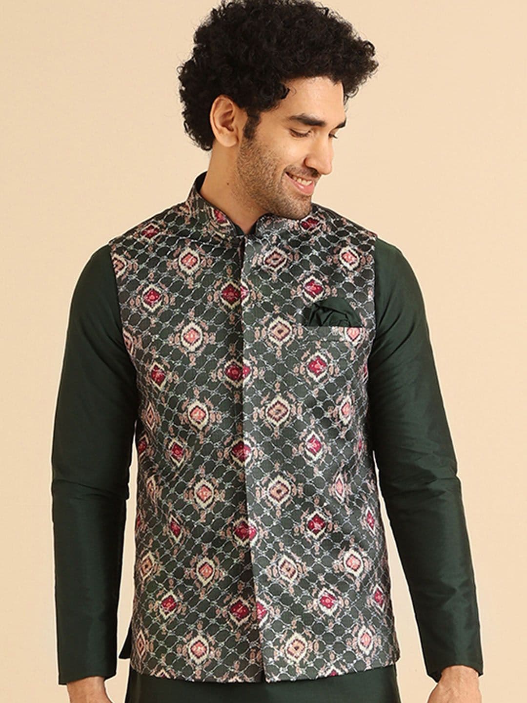 KISAH Woven Design Nehru Jacket - view 1