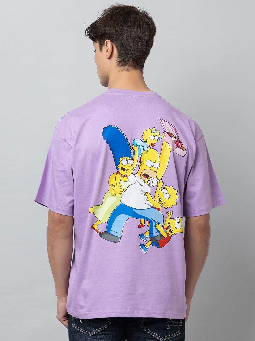 ZEFFIT Homer Simpson Printed Drop Shoulder Sleeves Cotton Oversized Casual T-shirt - view 1