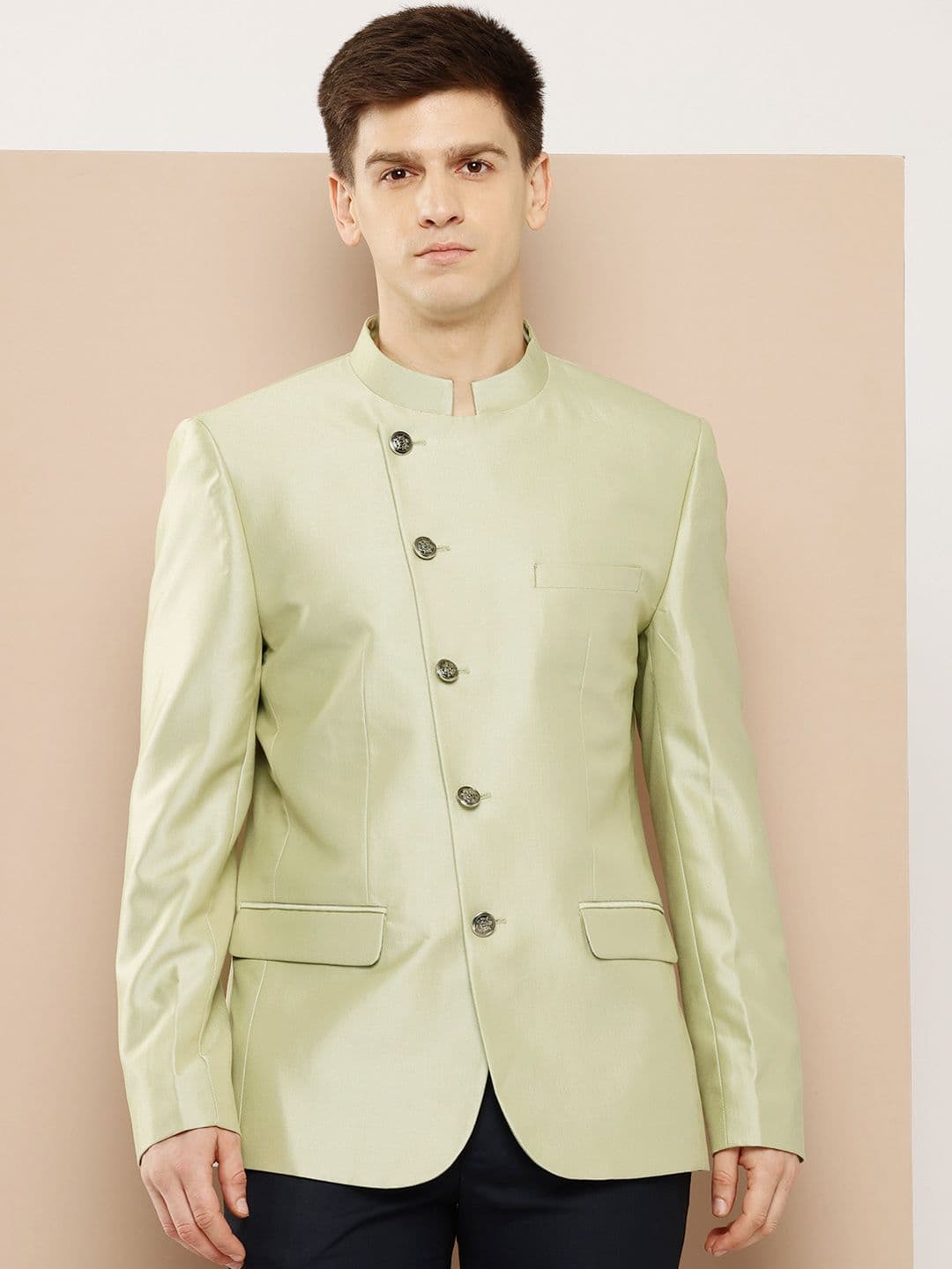 INVICTUS Asymmetric Closure Slim Fit Party Bandhgala - view 1