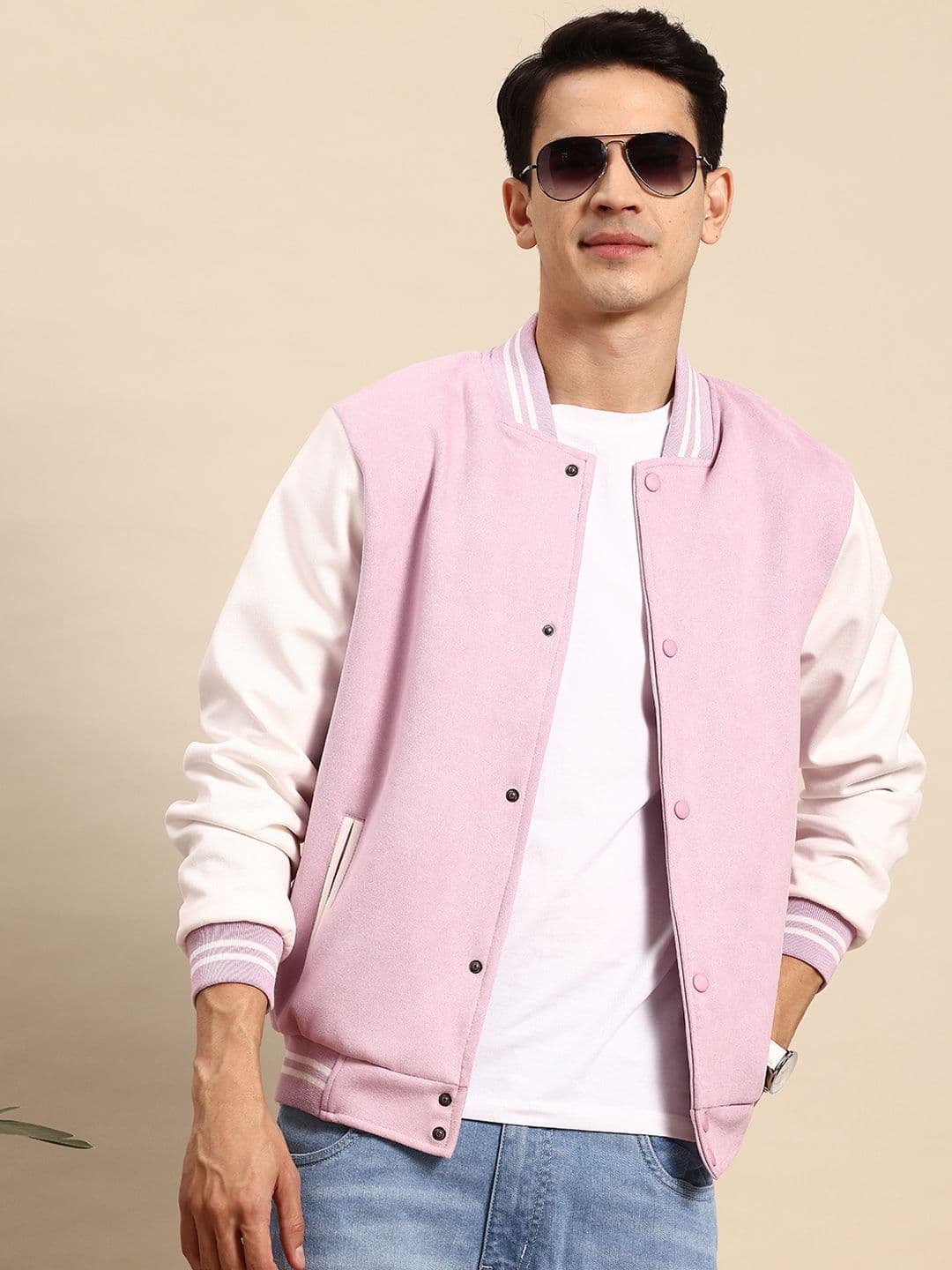 Mast & Harbour Solid Contrast Sleeves Bomber Jacket - view 1