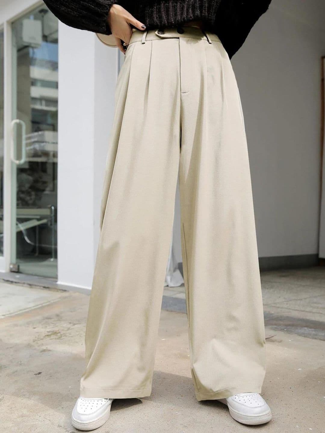 CURVE BY KOTTY BIZwear Women Relaxed Straight Leg High-Rise Easy Wash Pleated Trousers - view 1