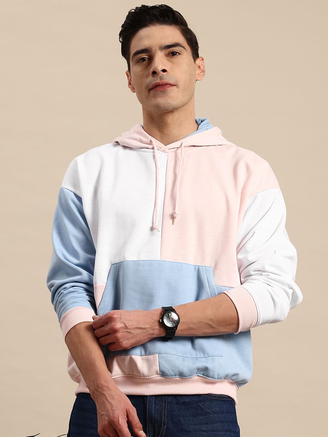 Mast & Harbour Men Colourblocked Hooded Sweatshirt - view 1