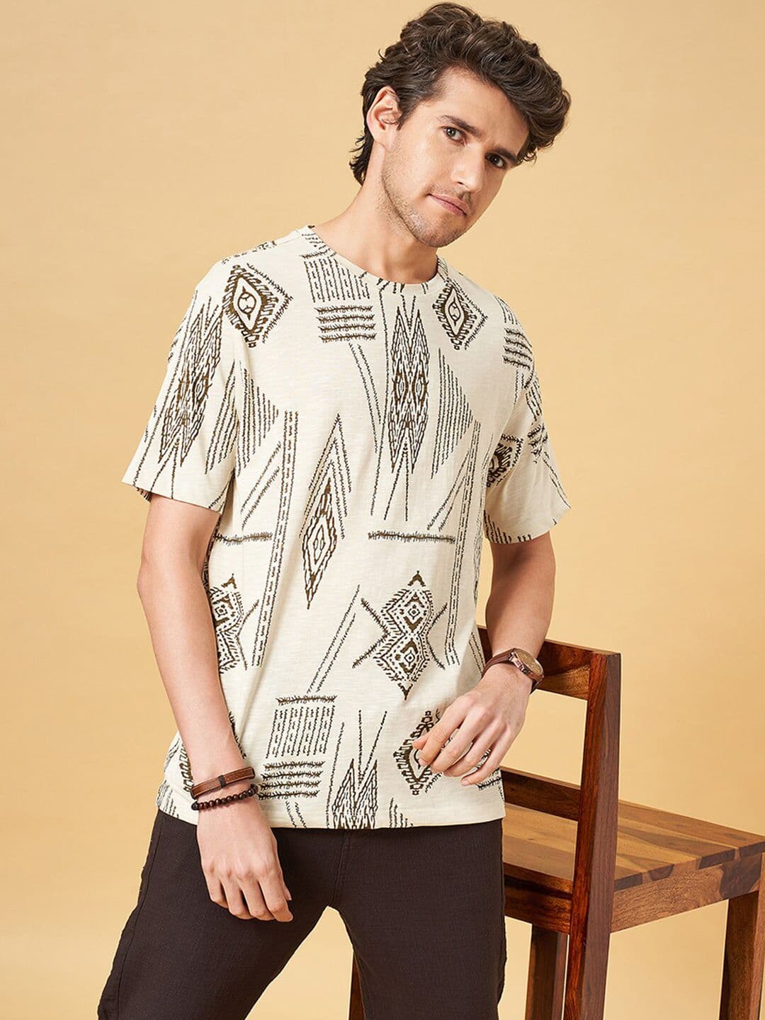 7 Alt by Pantaloons Relaxed Fit Abstract Printed Cotton T-shirt - view 1