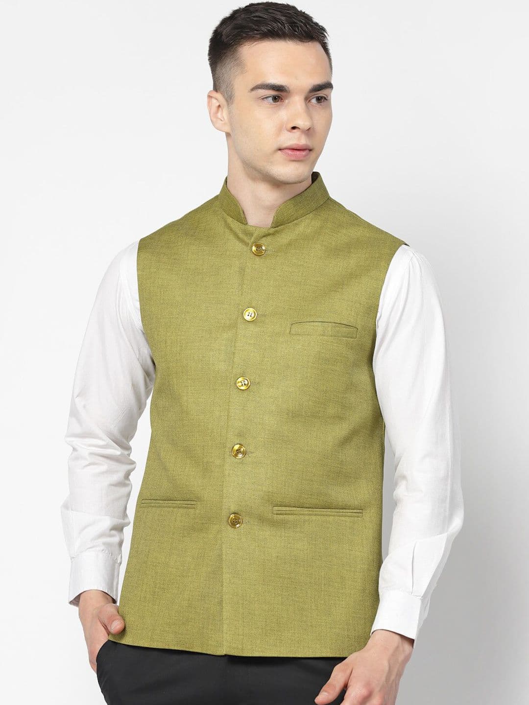 Badoliya & Sons Woven Jute Cotton Nehru Jacket - view 1