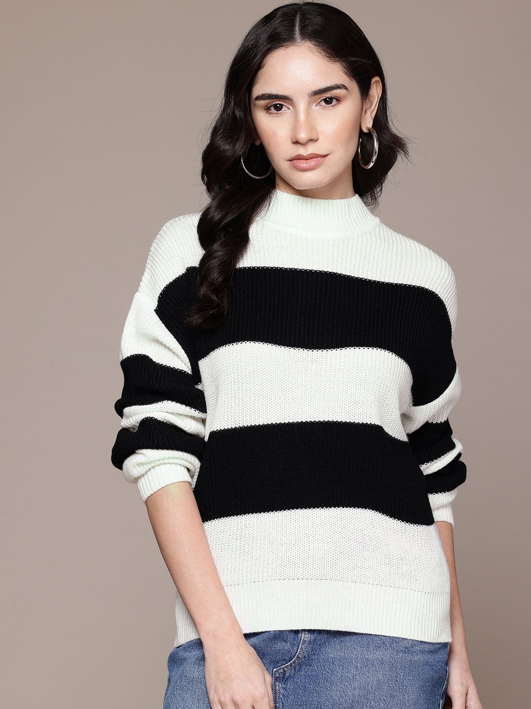 The Roadster Lifestyle Co. Women Striped Acrylic Pullover - view 1