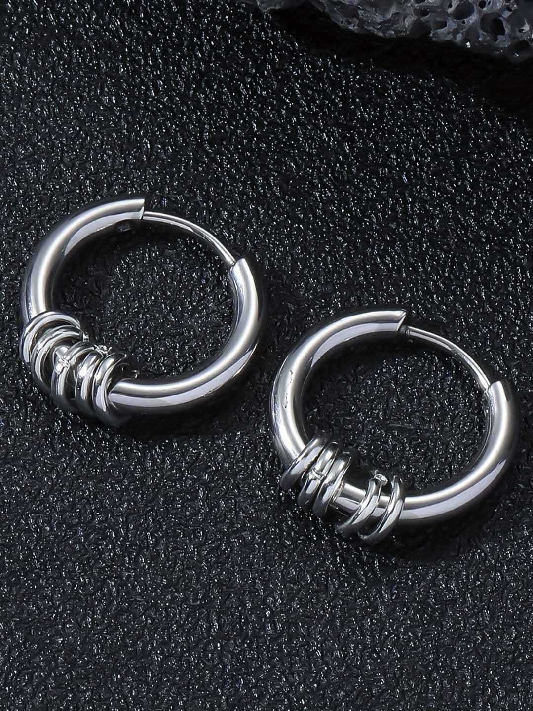 Krelin Men Stainless Steel Oxidised Circular Hoop Earrings - view 1