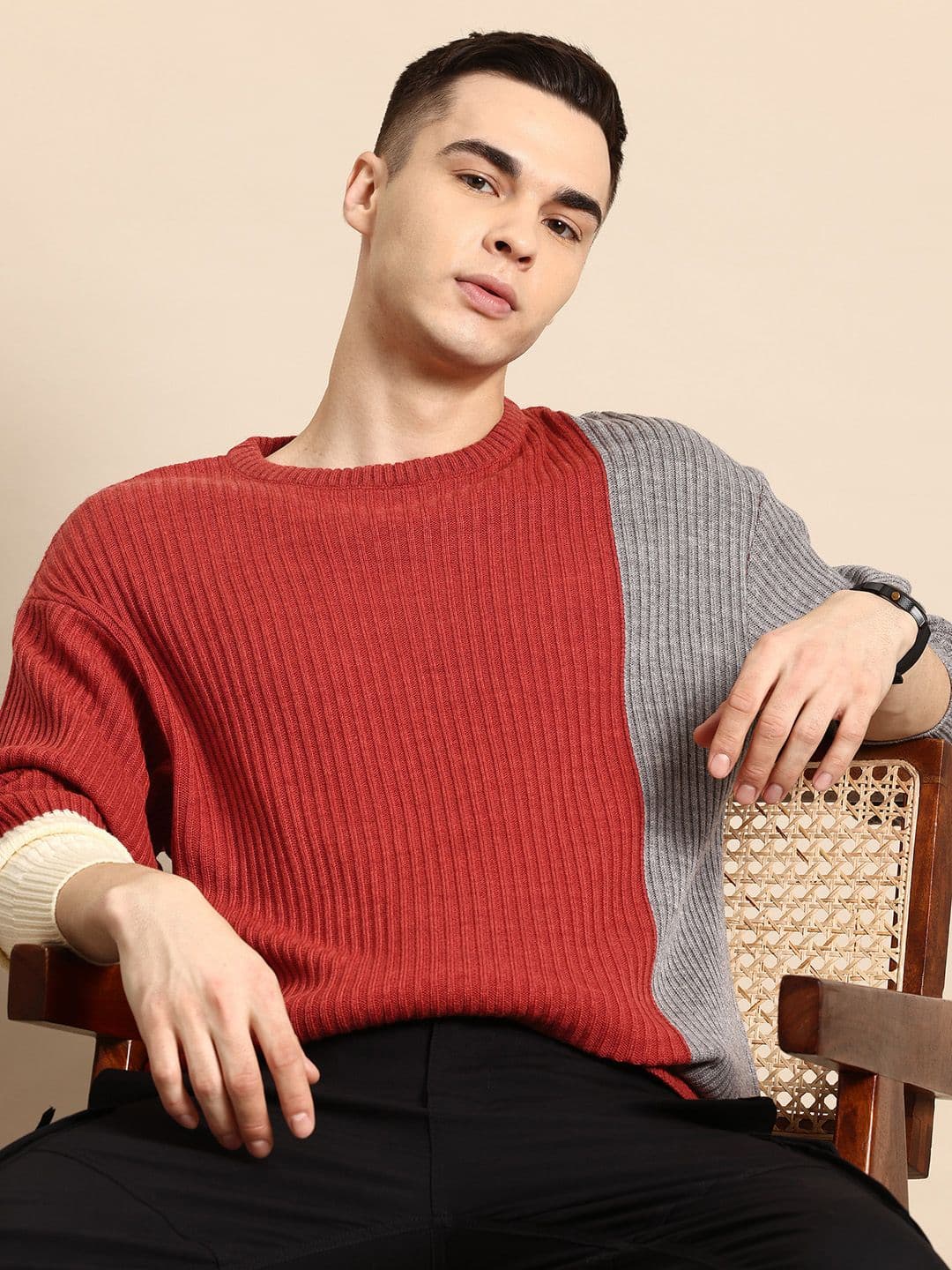 Mast & Harbour Men Colourblocked Acrylic Pullover - view 1