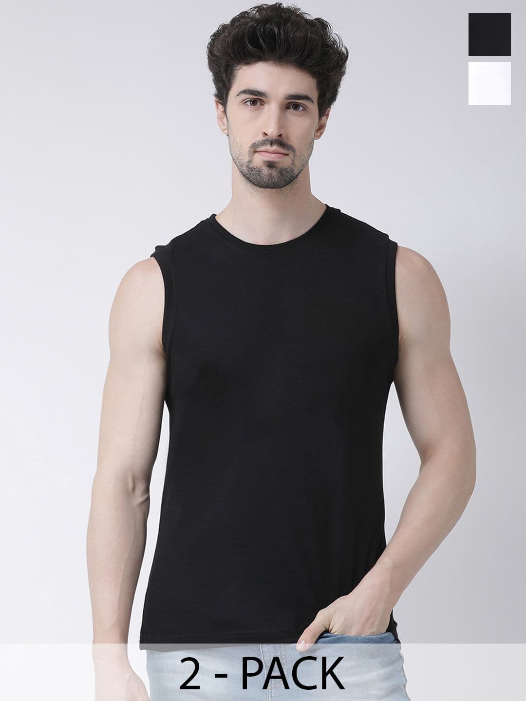 Friskers Pack Of 2 Round Neck Sleeveless Pure Cotton Slim Fit T-shirt - view 1