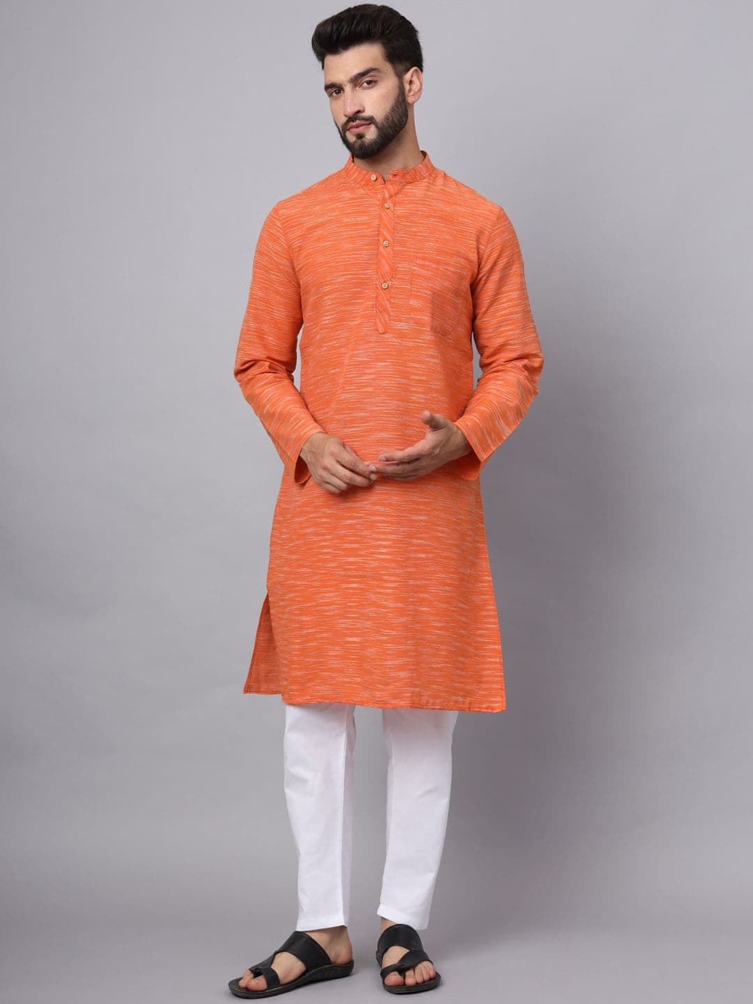Latest Chikan Garments Mandarin Collar Long Sleeves Cotton Pathani Kurta - view 1