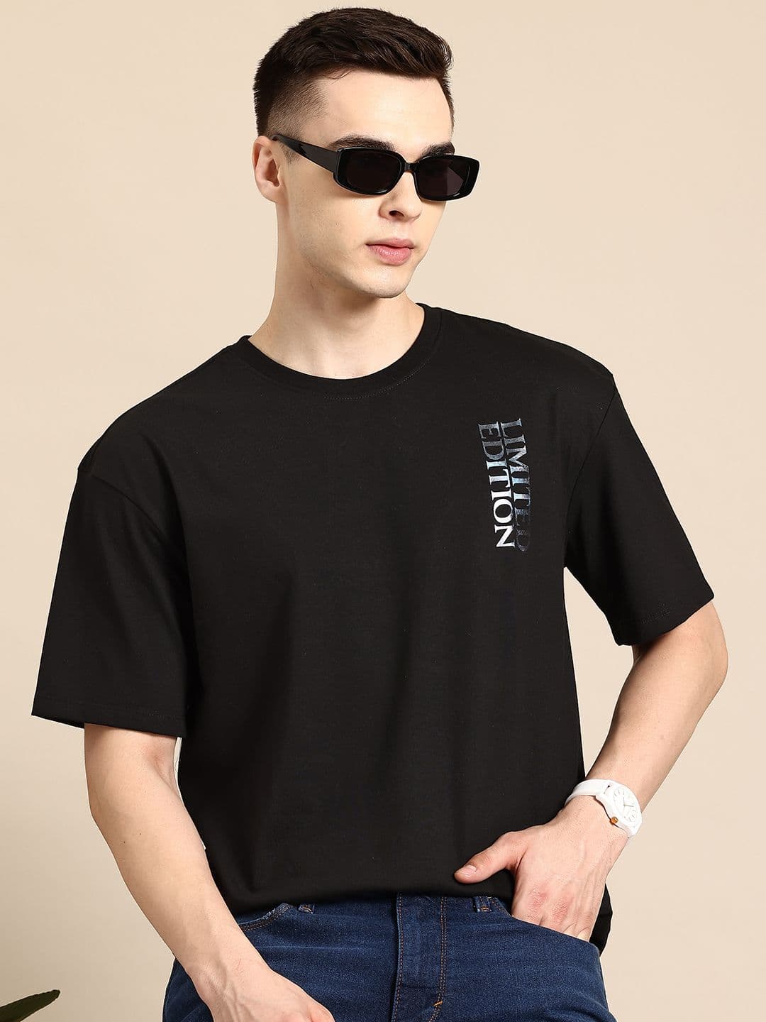 Mast & Harbour Men Typography Printed Oversized Drop-Shoulder Sleeves T-shirt - view 1