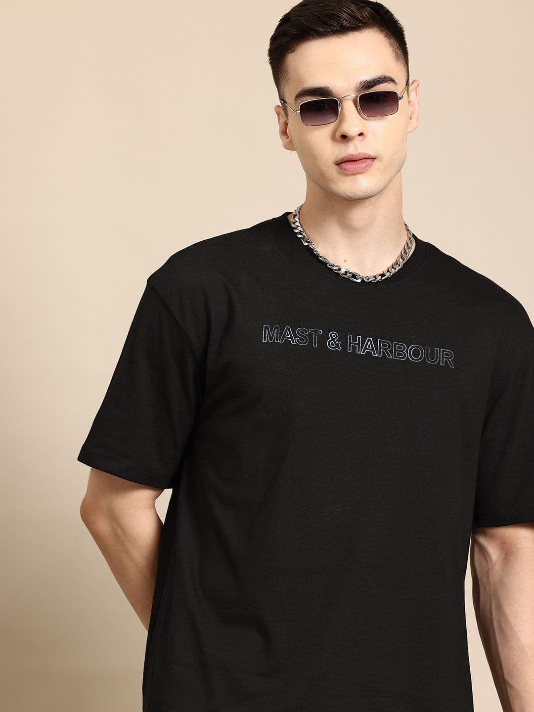 Mast & Harbour Men Typography Printed Oversized Drop-Shoulder Sleeves T-shirt - view 1