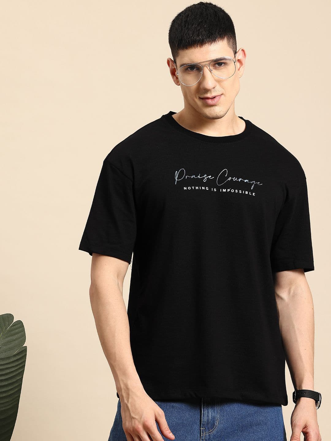 Mast & Harbour Men Typography Printed Drop-Shoulder Sleeves Oversized T-shirt - view 1