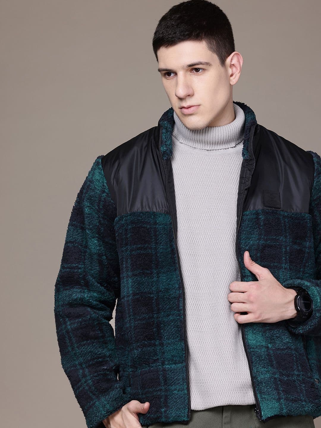 The Roadster Lifestyle Co. Checked Jacket with Faux Fur Detail - view 1