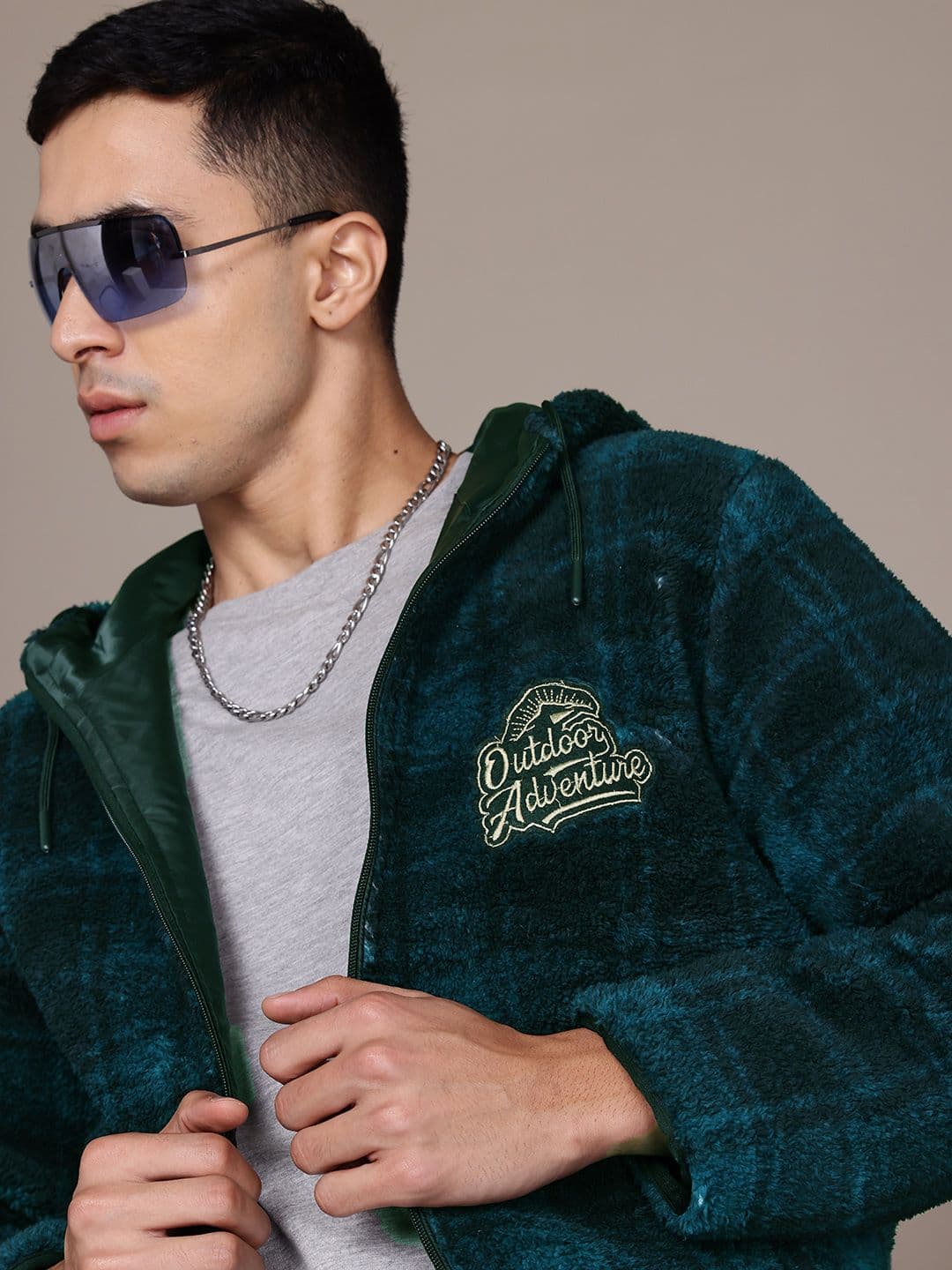 The Roadster Lifestyle Co. Checked Fleece Hooded Tailored Jacket - view 1