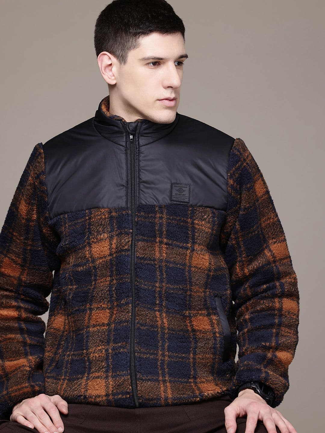 The Roadster Lifestyle Co. Checked Jacket with Faux Fur Detail - view 1