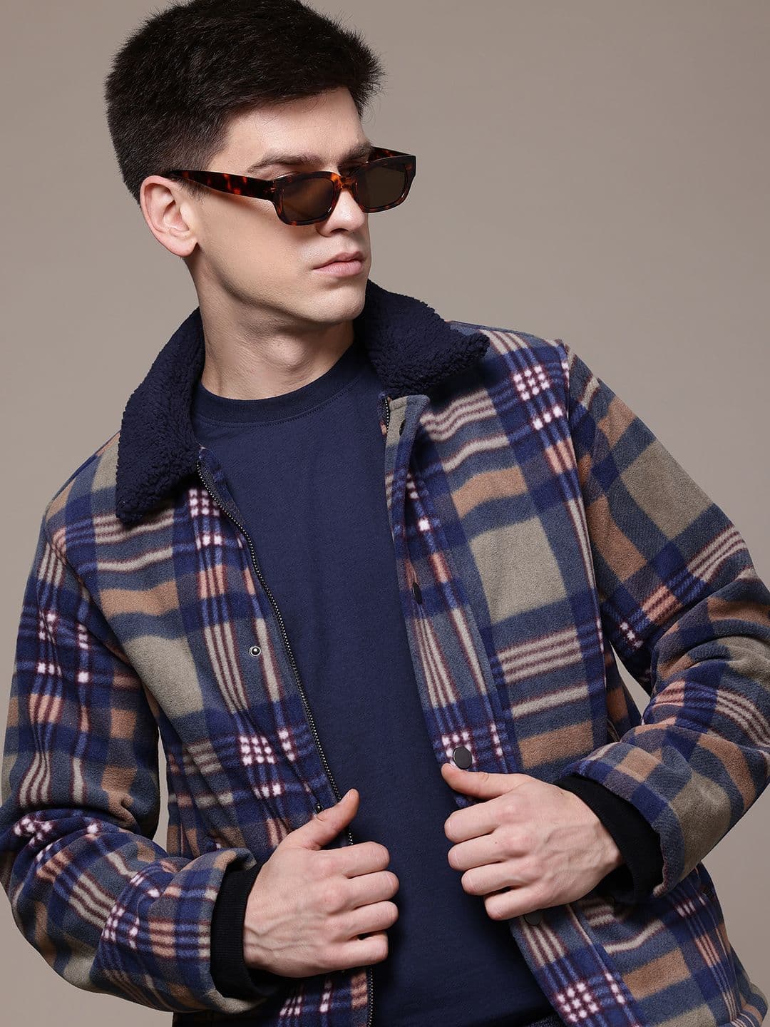 Roadster The Lifestyle Co. Fleece Detail Checked Tailored Jacket - view 1