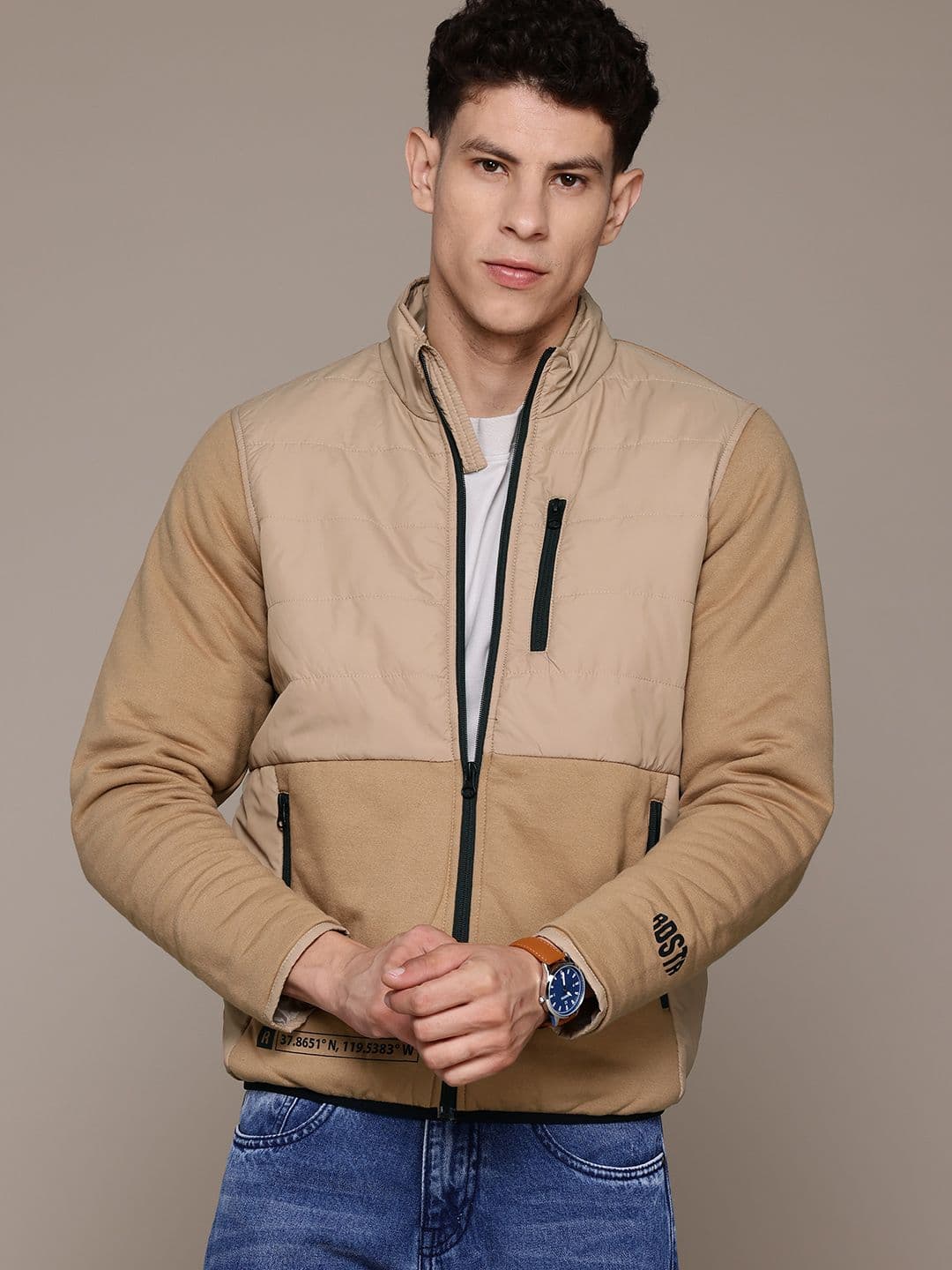 The Roadster Lifestyle Co. Zip Detail Colourblocked Padded Jacket - view 1