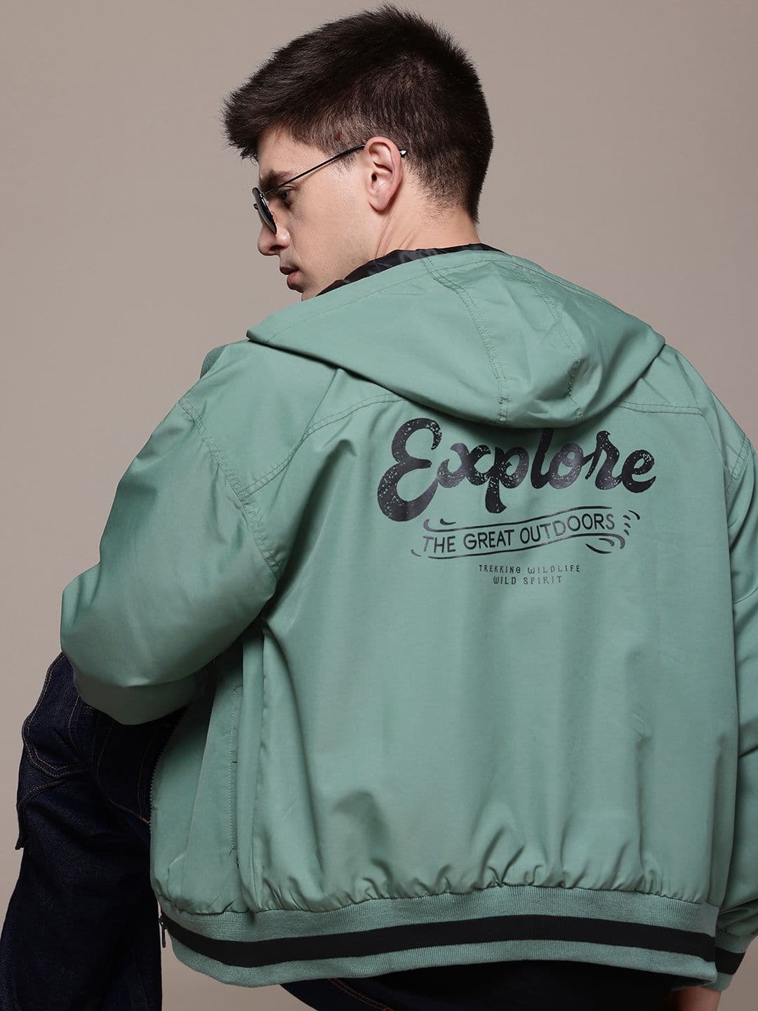 Roadster The Lifestyle Co. Typography Printed Back Hooded Bomber Jacket - view 1