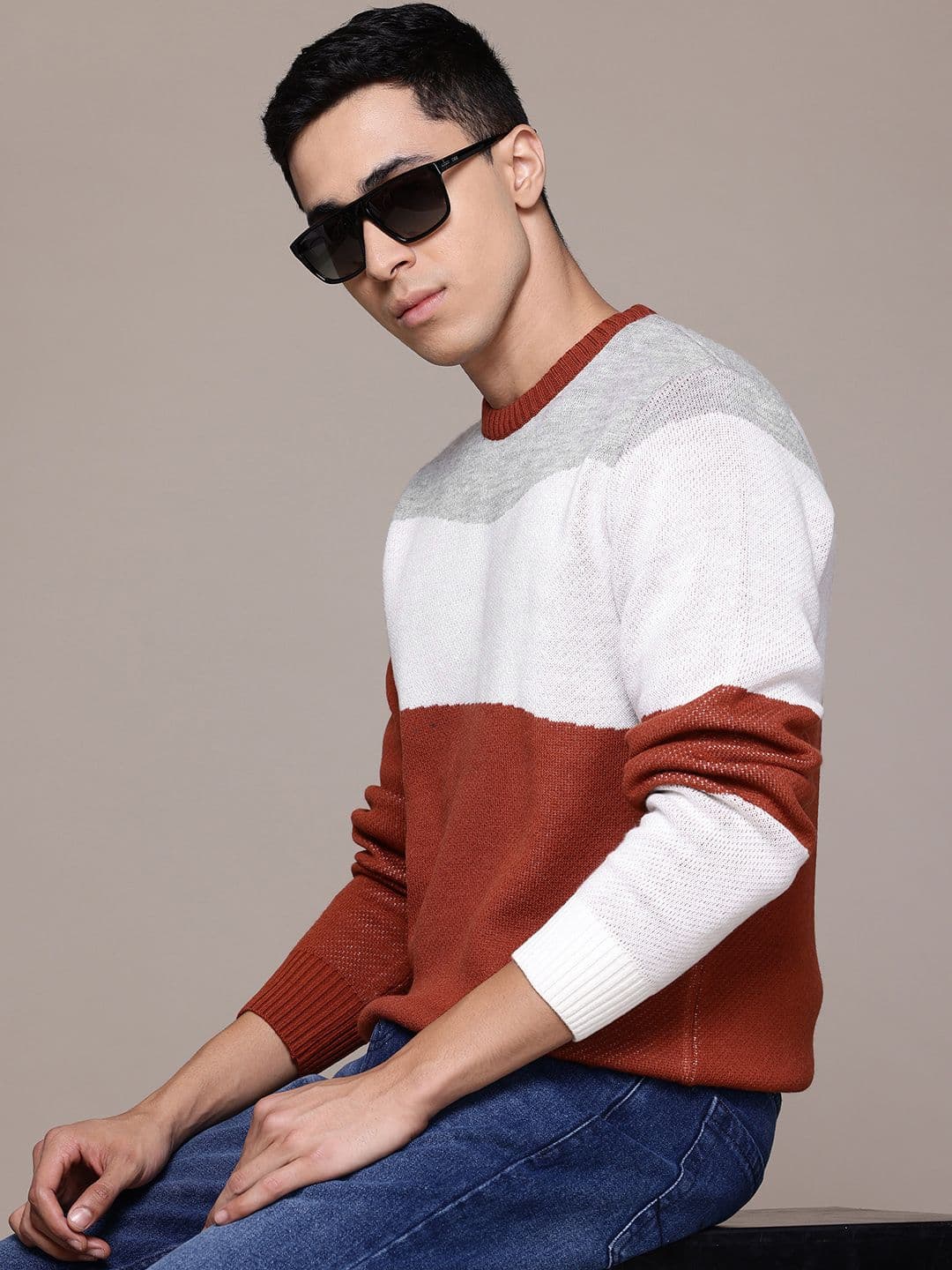 Roadster Men Colourblocked Pullover - view 1