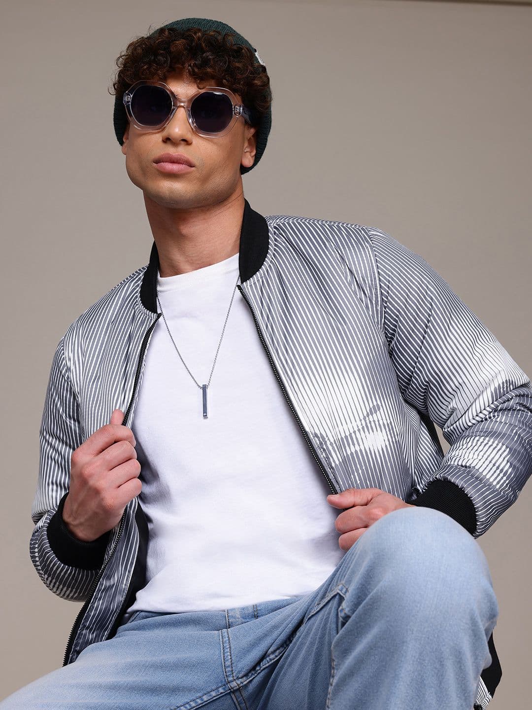 The Roadster Lifestyle Co. Striped Bomber Jacket - view 1