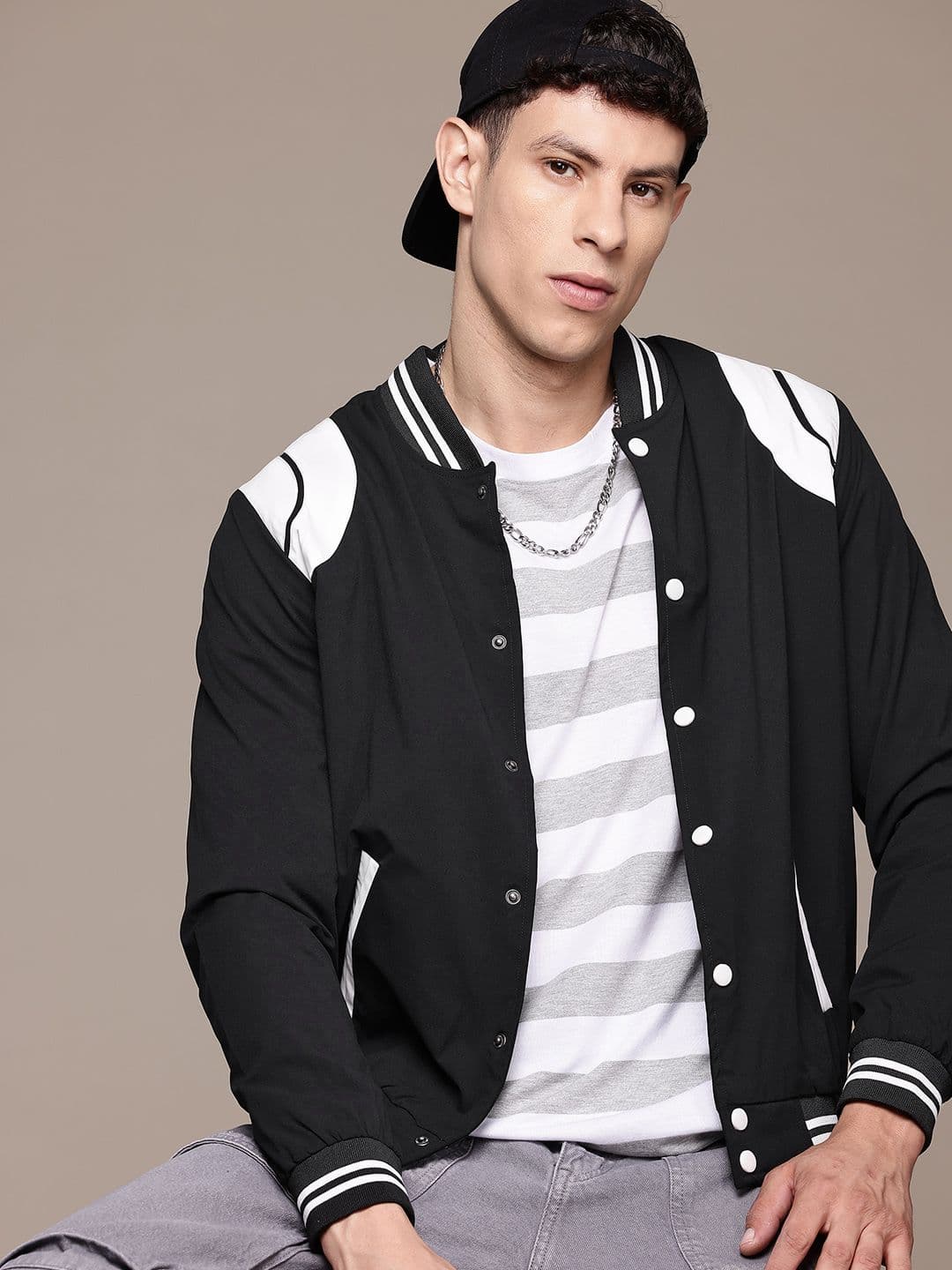 The Roadster Lifestyle Co. Printed Detail Varsity Jacket - view 1