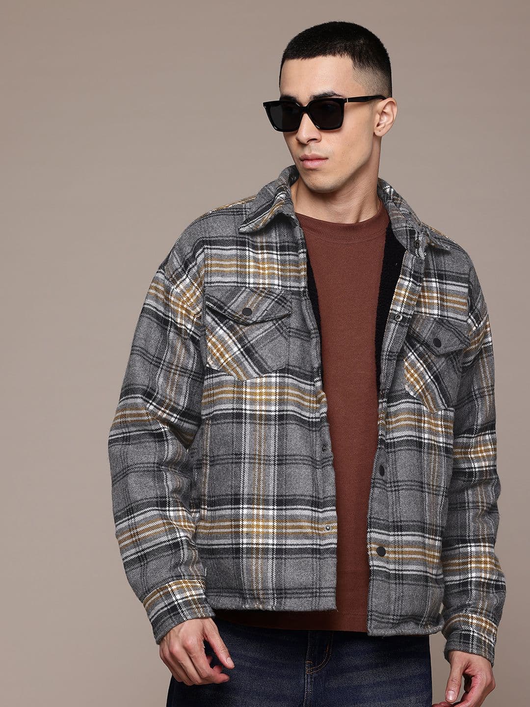 The Roadster Lifestyle Co. Tartan Checked Spread Collar Tailored Jacket - view 1