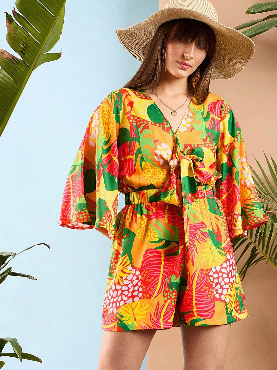 SASSAFRAS Floral Printed V-Neck Playsuit - view 1