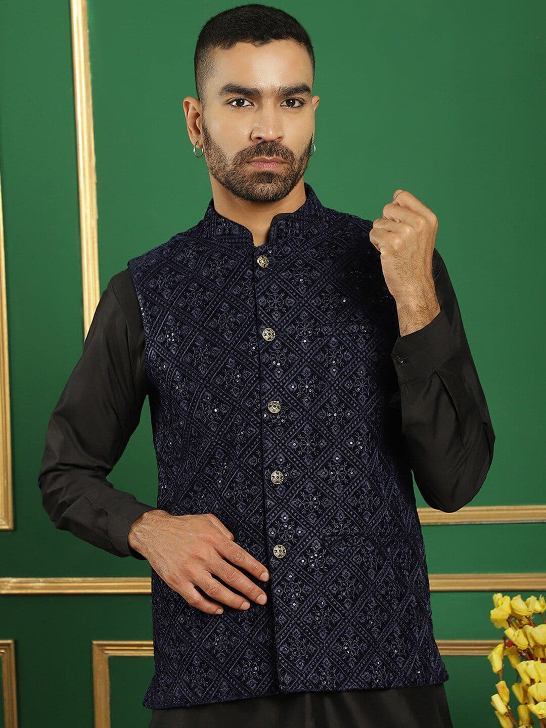 Jompers Embroidered Mandarin Collar Nehru Jackets - view 1