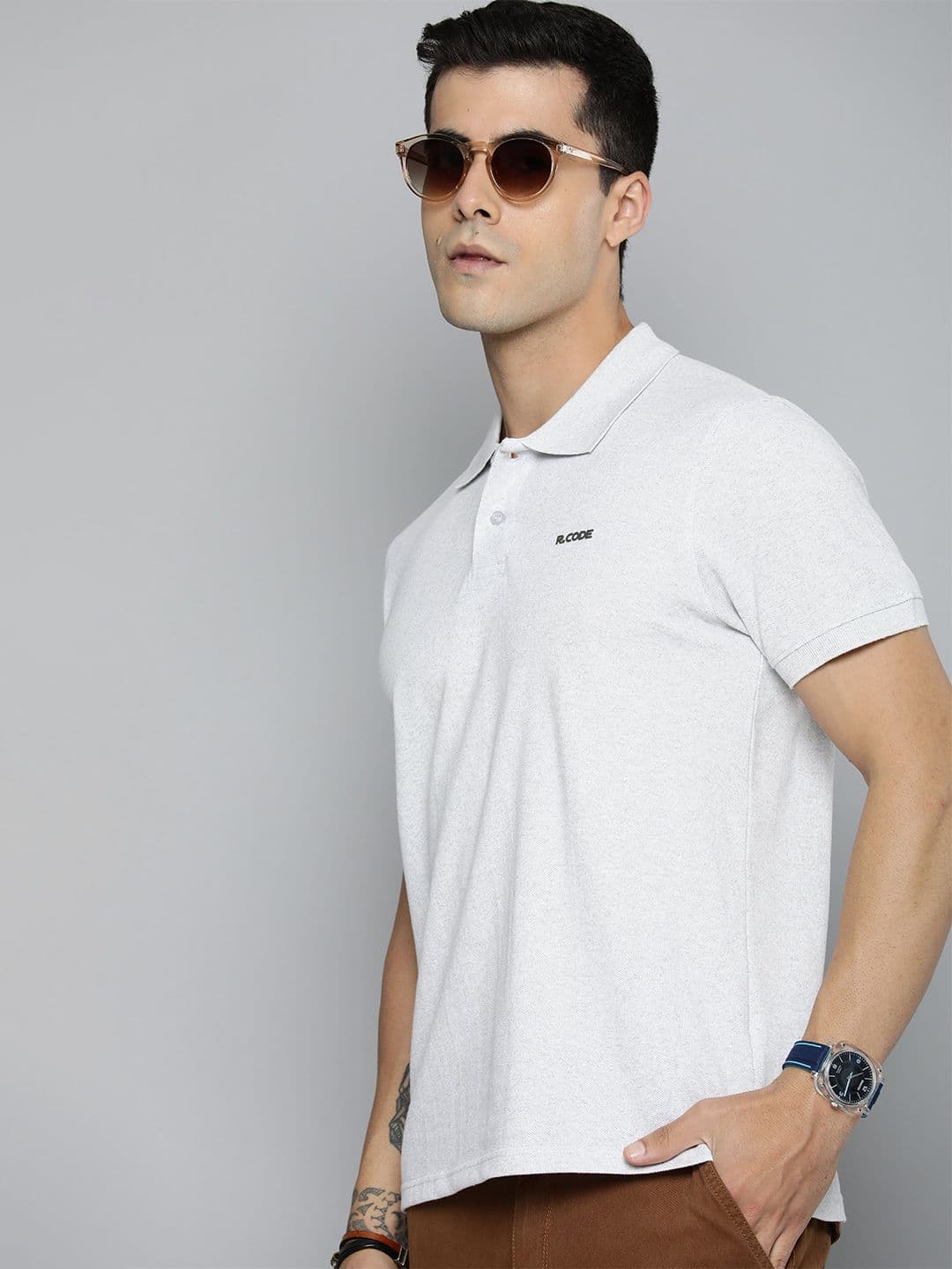 R.Code by The Roadster Life Co. Polo Collar Cotton Casual T-shirt - view 1
