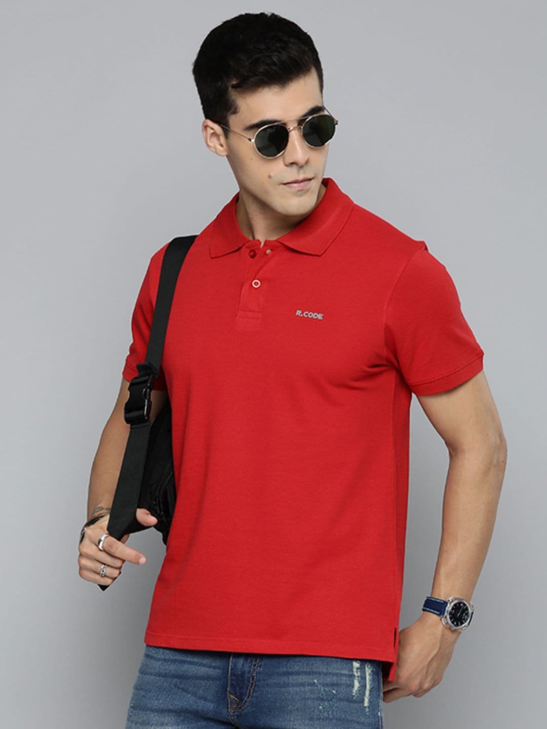 R.Code by The Roadster Life Co. Polo Collar Cotton Casual T-shirt - view 1