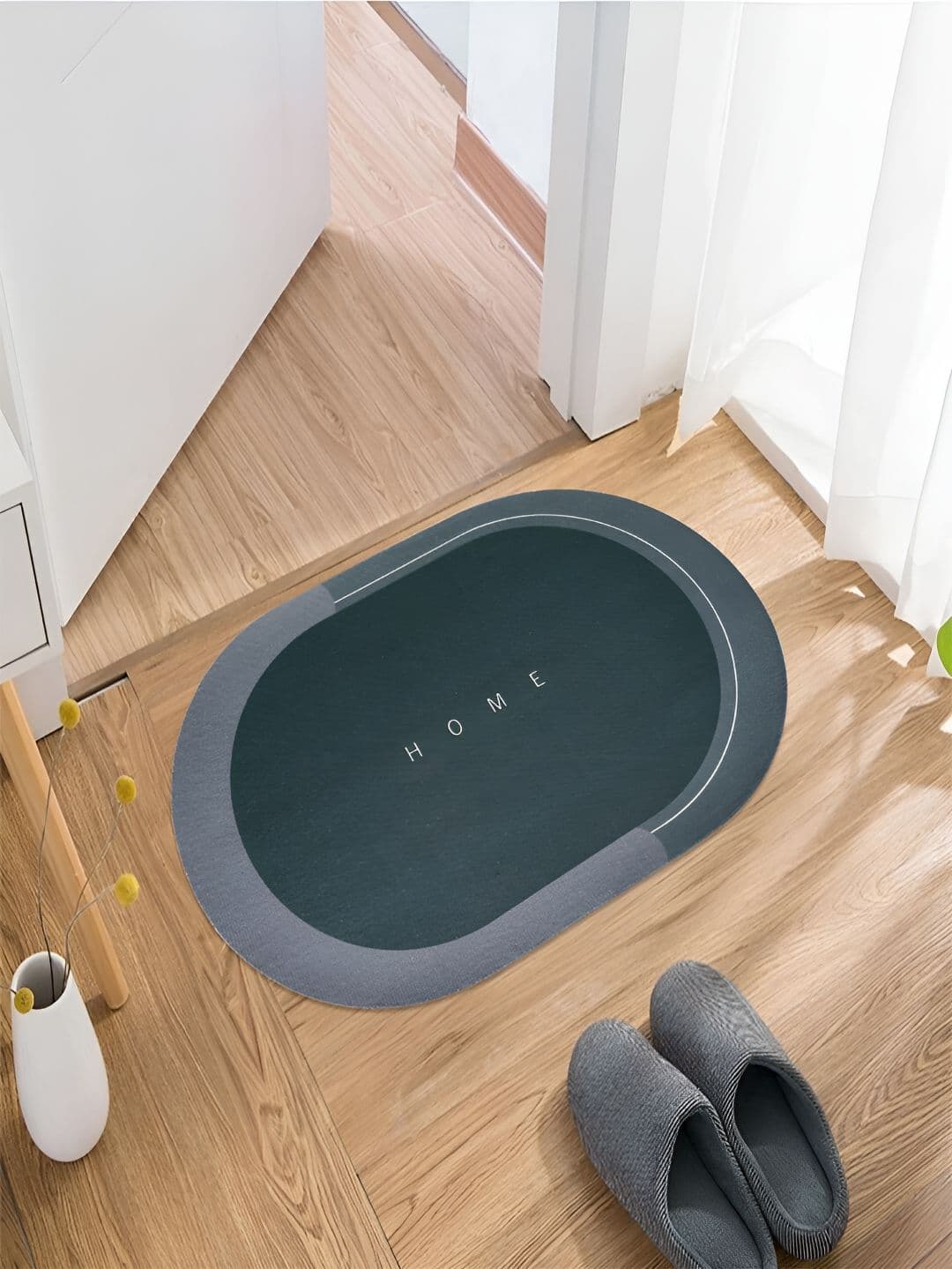 Kuber Industries Grey Printed Anti-Skid Bath Rug - view 1