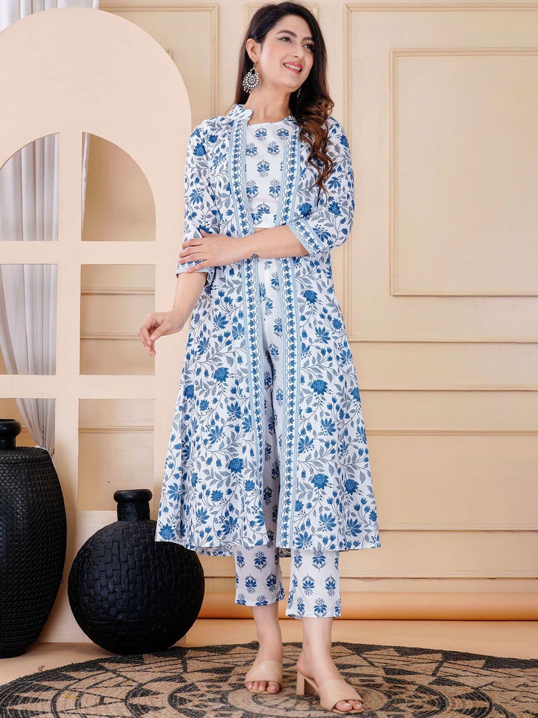 DSS FASHION Floral Printed Round Neck Three-Quarter Sleeves Co-Ords Set - view 1