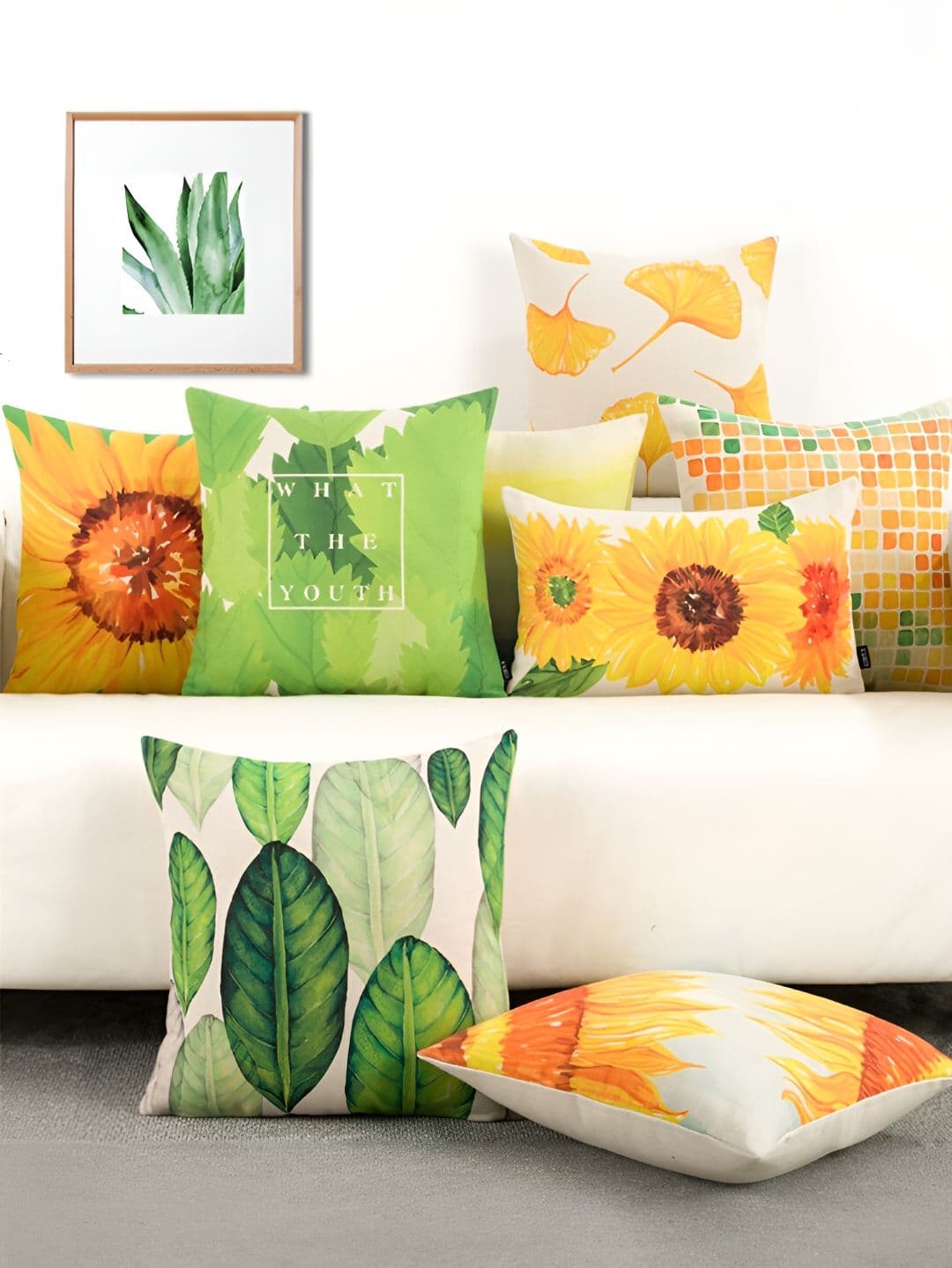AEROHAVEN Yellow Floral Polyester Washable 5 Piece Square Cushion Covers - 20 x 20 Inches - view 1