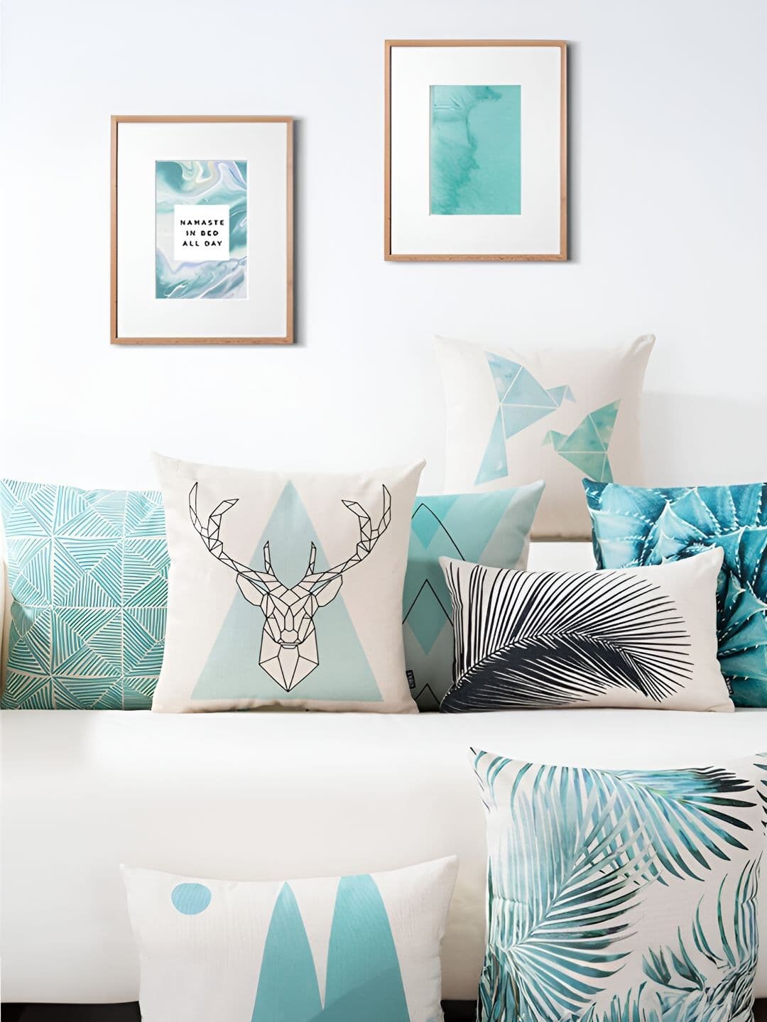 AEROHAVEN Blue Geometric Polyester Silk Washable 5 Piece Square Cushion Covers -20x20In - view 1