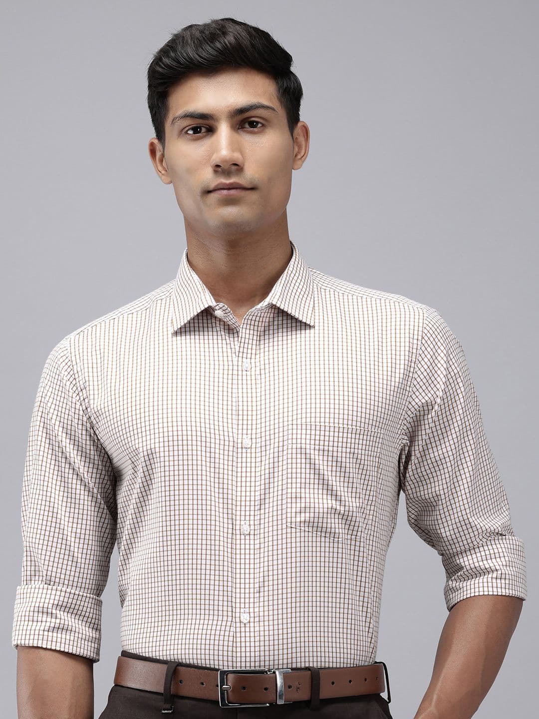 Park Avenue Slim Fit Grid Tattersall Checked Easy Care Formal Shirt - view 1