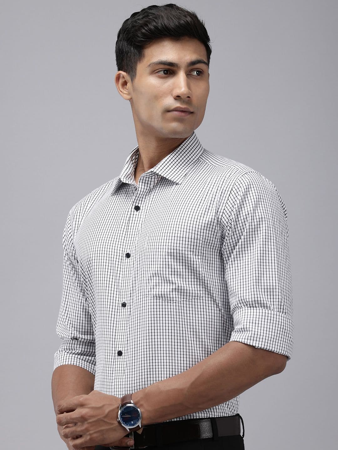 Park Avenue Slim Fit Grid Tattersall Checked Easy Care Formal Shirt - view 1
