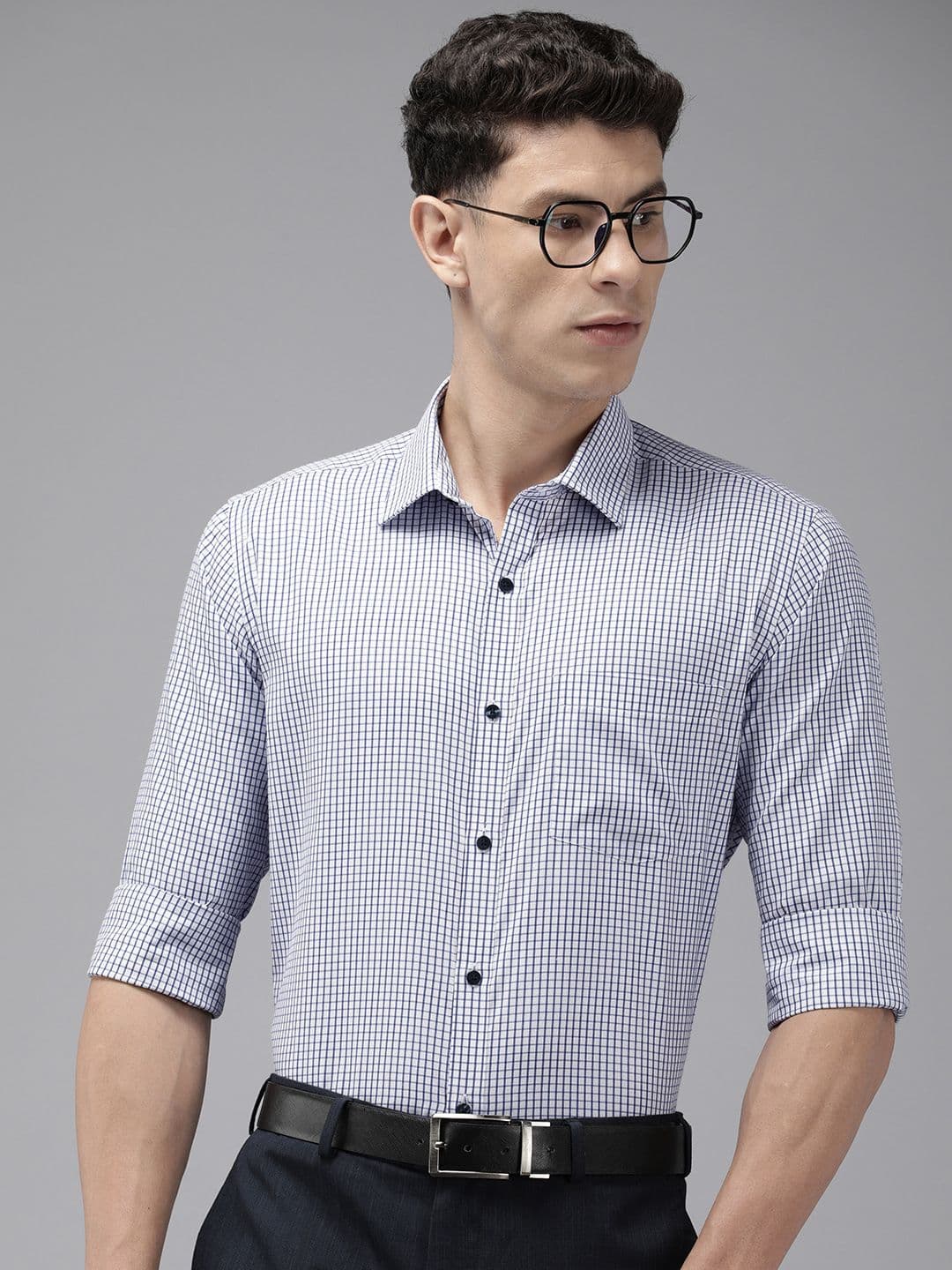 Park Avenue Slim Fit Grid Tattersall Checks Opaque Formal Shirt - view 1