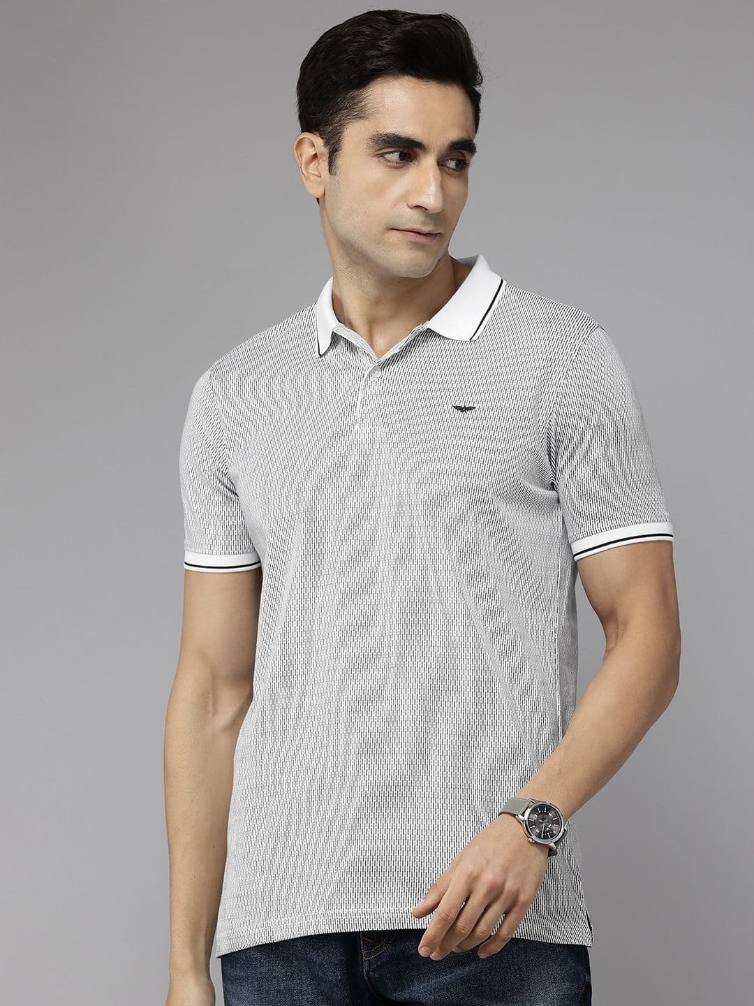 Park Avenue Striped Monochrome Slim Fit Polo T-shirt - view 1