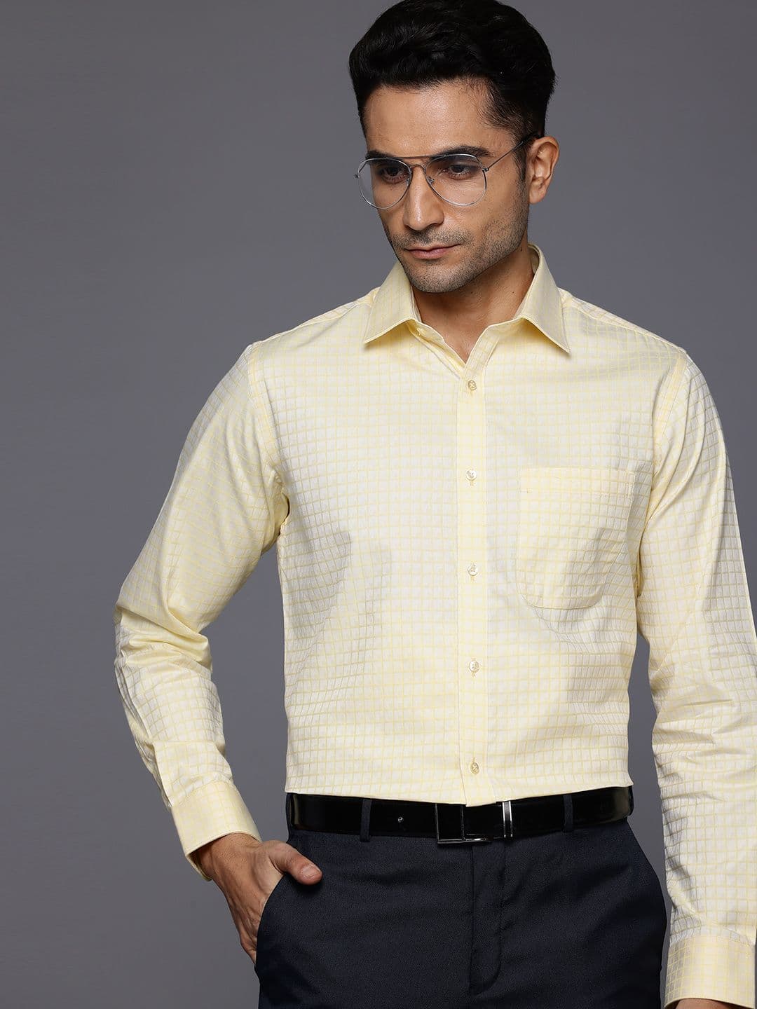 Raymond Pure Cotton Slim Fit Self-Checked Formal Shirt - view 1